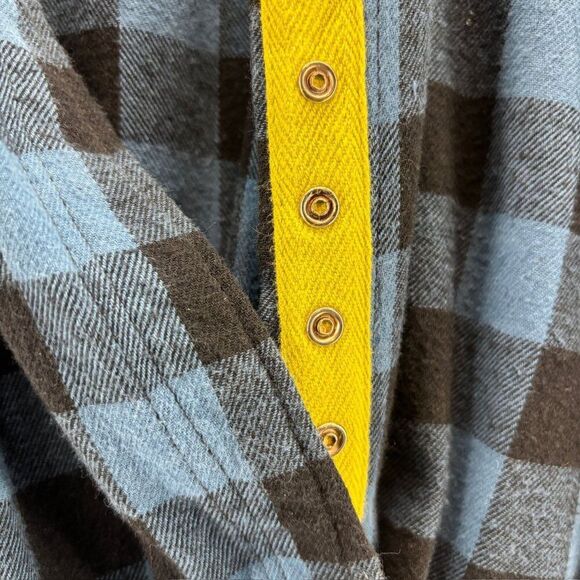 Eleven Stitch Design Medium Blue Black Plaid Button-Up Shirt Lagenlook Relaxed‎ - Picture 8 of 10